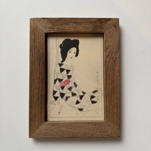 竹久夢二 戦前ポストカード『山寺の春』| 古材木製フレーム付き